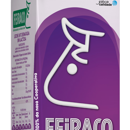 Leche de vaca desnatada, sin lactosa y de origen 100% gallega FEIRACO 1 l.
