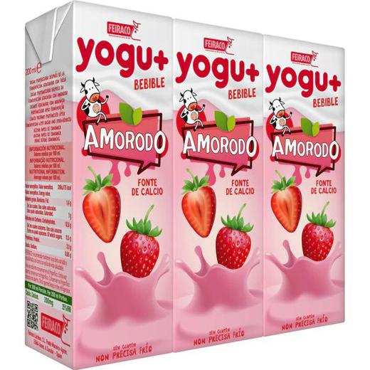 FEIRACO Yogu+ yogur líquido sabor fresa sin gluten pack 3 unidades