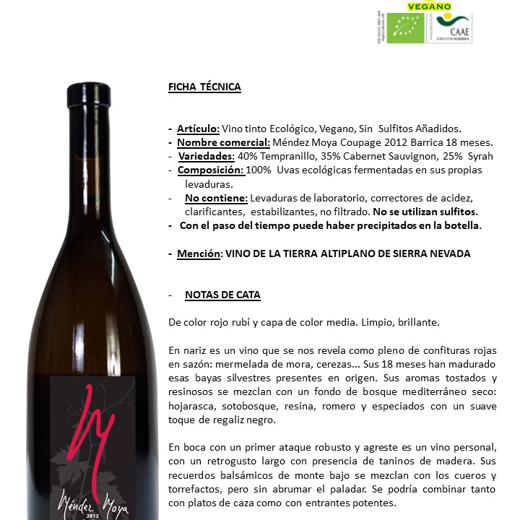 Méndez Moya 20012.  40% Tempranillo, 35% C. Sauvignon, 25% Syrah. 18 meses barrica img1