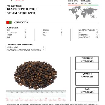 BLACK PEPPER WHOLE 570 GL STEAM STERILIZED