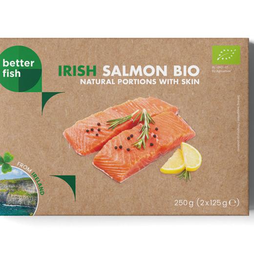 BIO BETTER FISH Salmon portions skin on 2x125g box frozen (Irish origin)