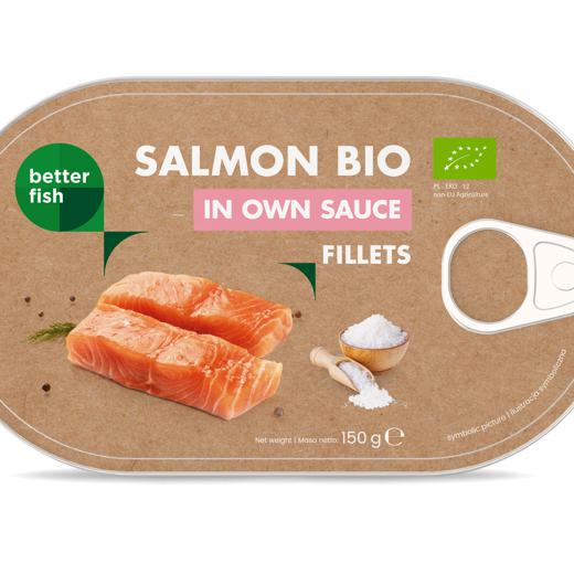 BIO BETTER FISH Salmon fillets BIO in brine 150g can img0