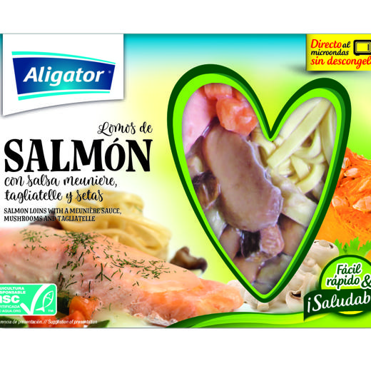 RTE Salmon loins in meunière sauce with tagliatelle and mushrooms