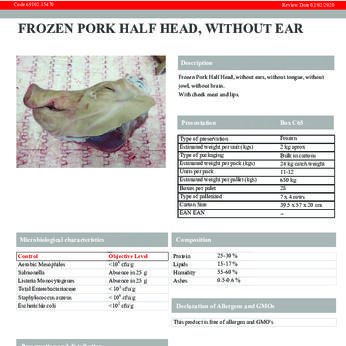 FROZEN PORK BONE IN HALF HEAD WITHOUT EAR WITH CHEEK MEAT - ASK FOR UPDATE PRICE