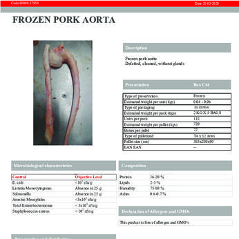 FROZEN PORK AORTA  - ASK FOR UPDATE PRICE