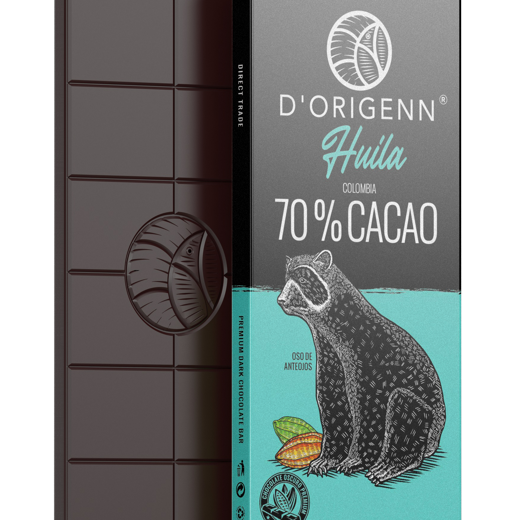 Barras de chocolate 65% y 70% origen Tumaco, Huila, Sierra Nevada y Guaviare peso neto 70 gr