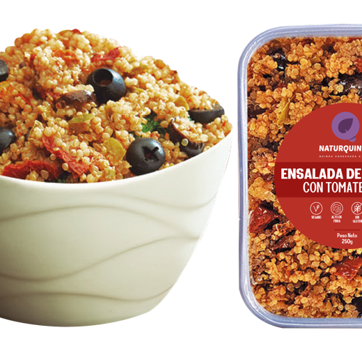QUINOA SALAD WITH DRIED TOMATO COOKED WHITE QUINOA WITH DRIED TOMATE, VEGETABLES AND OLIVES