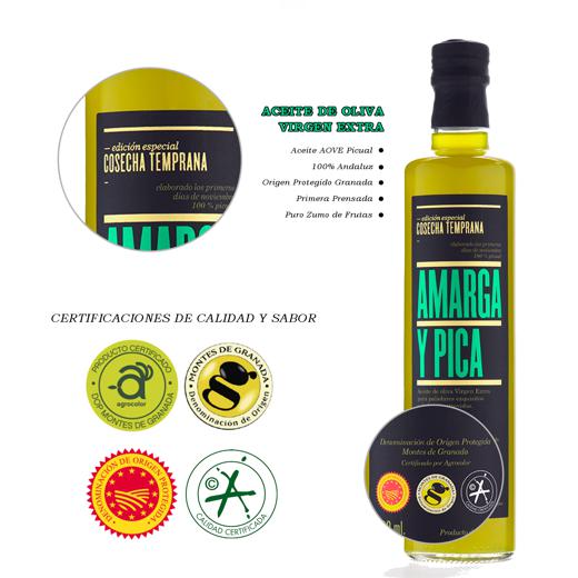 AMARGA y PICA 500 ml. (6 unidades) Aceite de Oliva Virgen Extra img1