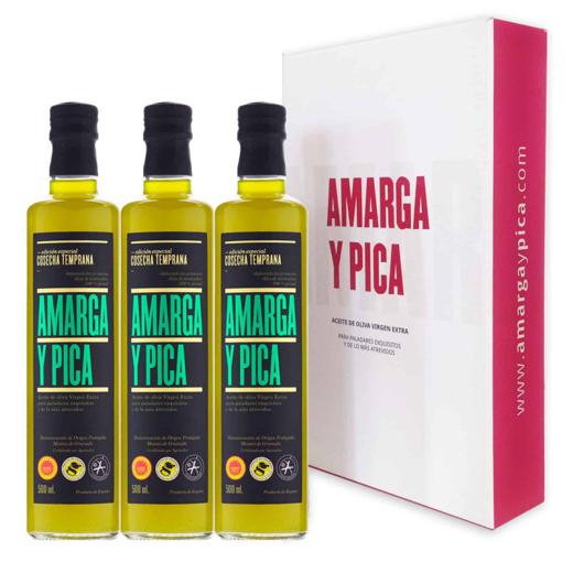 Pack Regalo 3 botellas de AMARGA y PICA Aceite de Oliva Virgen Extra