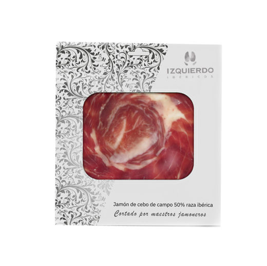 Cebo de Campo 50% Iberian Ham, Knife Sliced Dish 100 gr / Jamón de cebo de campo ibérico 50% cortado a cuchillo 100 gr