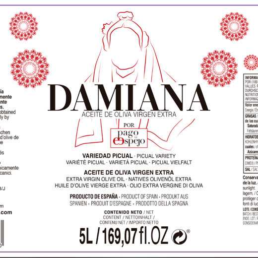 Damiana Aceite de Oliva Virgen Extra Picual. Garrafa 5 litros. img2